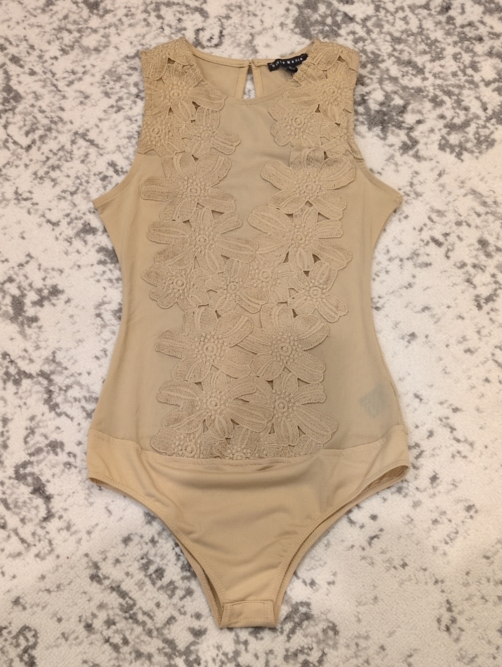 Haute Monde Beige Floral Lace Kids One-Piece Bodysuit